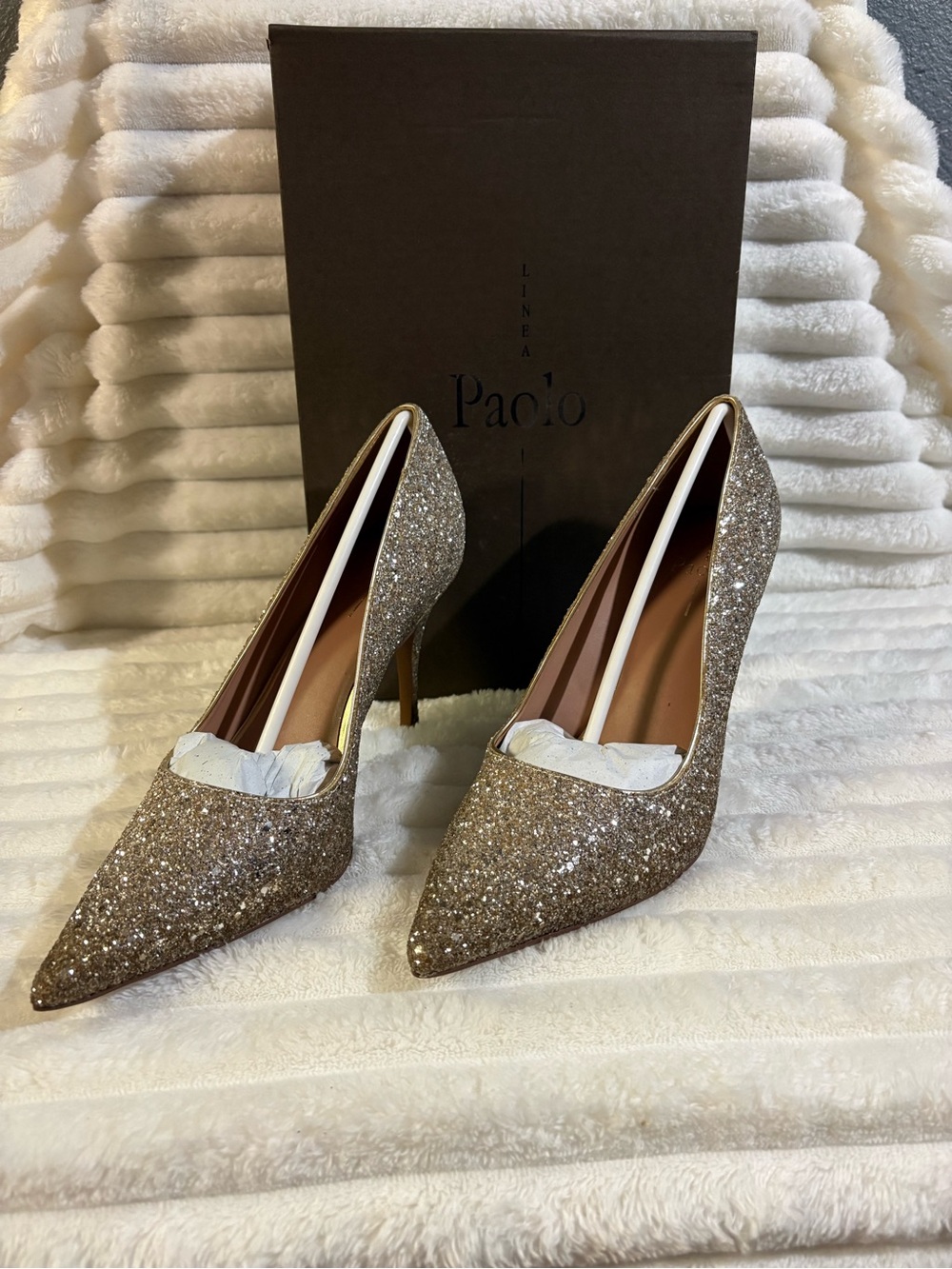 Linea Paolo Glitter Gold Pointed-Toe Stiletto Pumps 10M